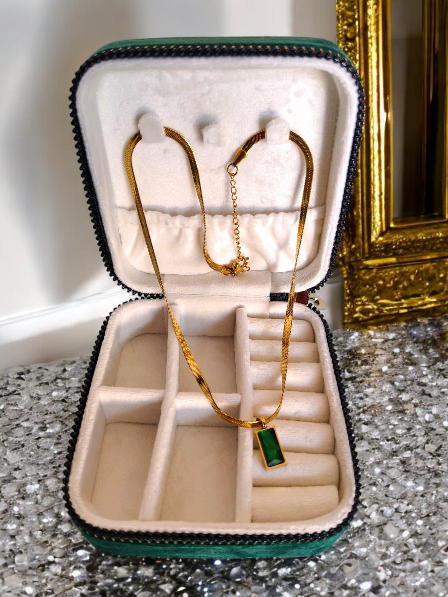 Emerald Elegance Gold Plated Anti Tarnish Chain Necklace