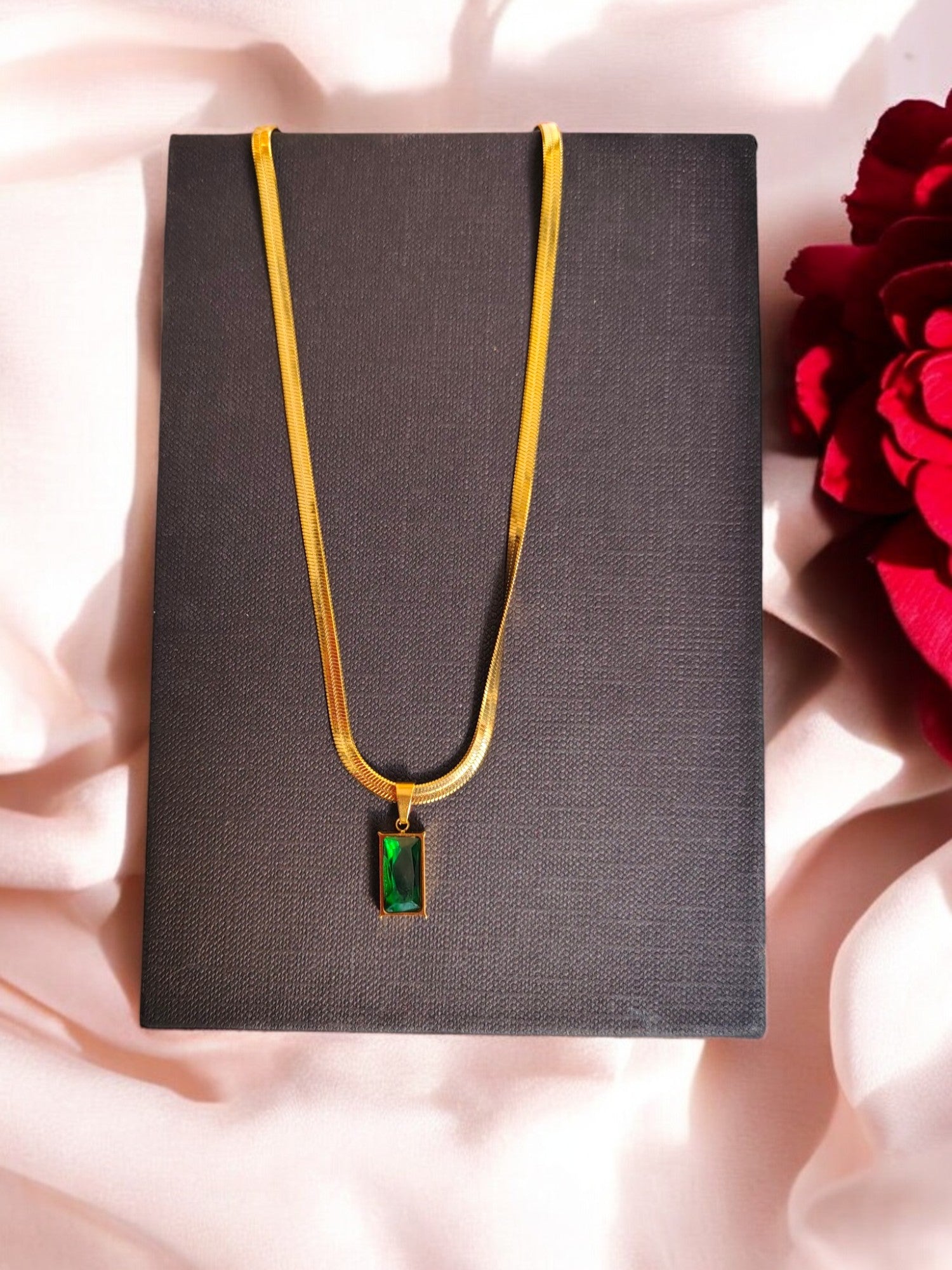 Emerald Elegance Gold Plated Anti Tarnish Chain Necklace