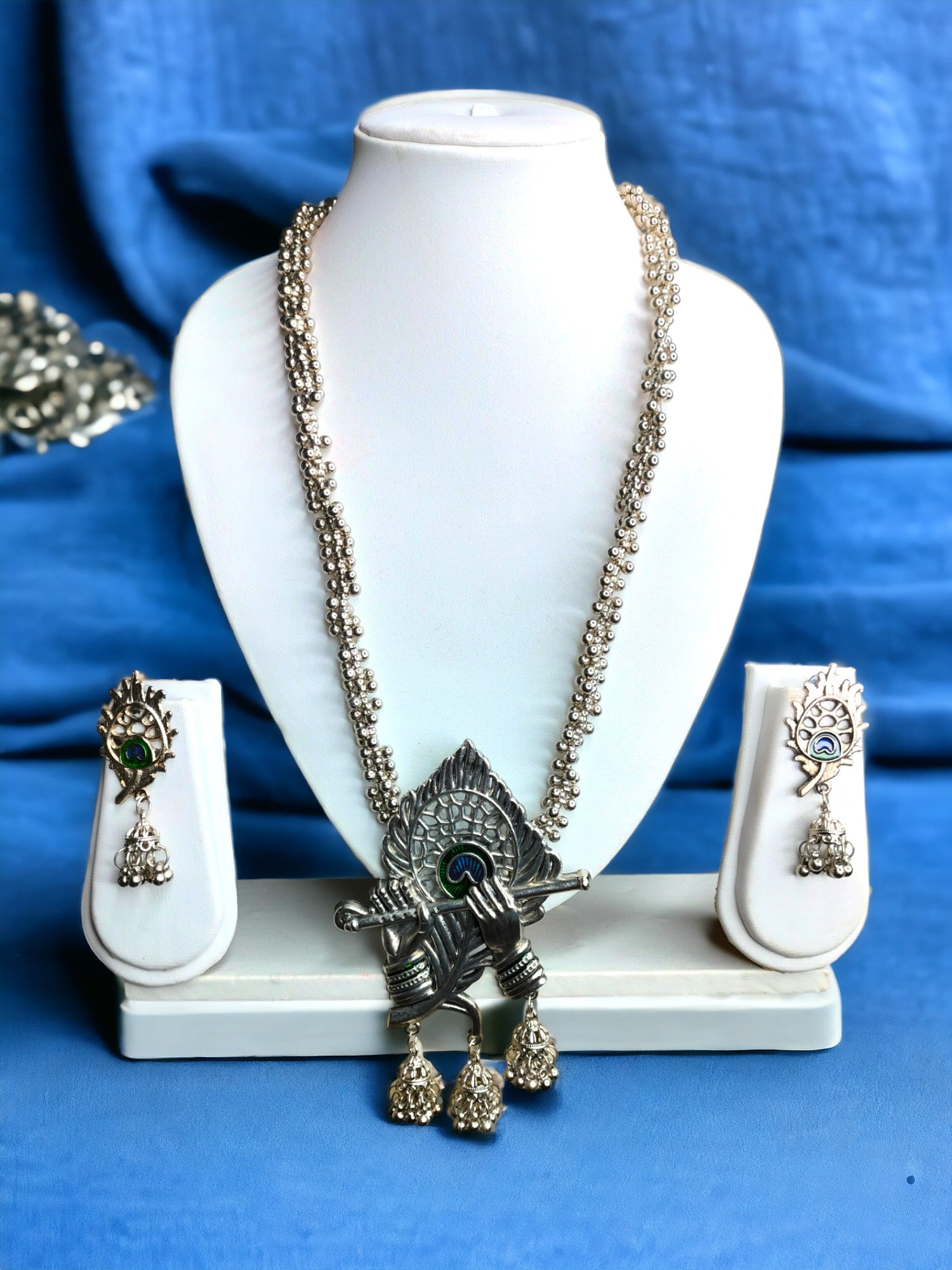 Hand Made Oxidised Krishna Necklace Studded Set for Women With Matching Earrings