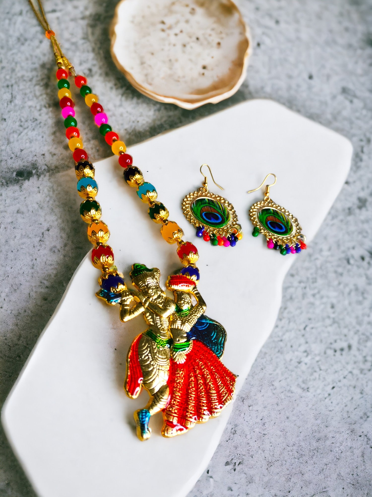 Radha Krishna Harmony Necklace  With Matching Earrings-Handmade