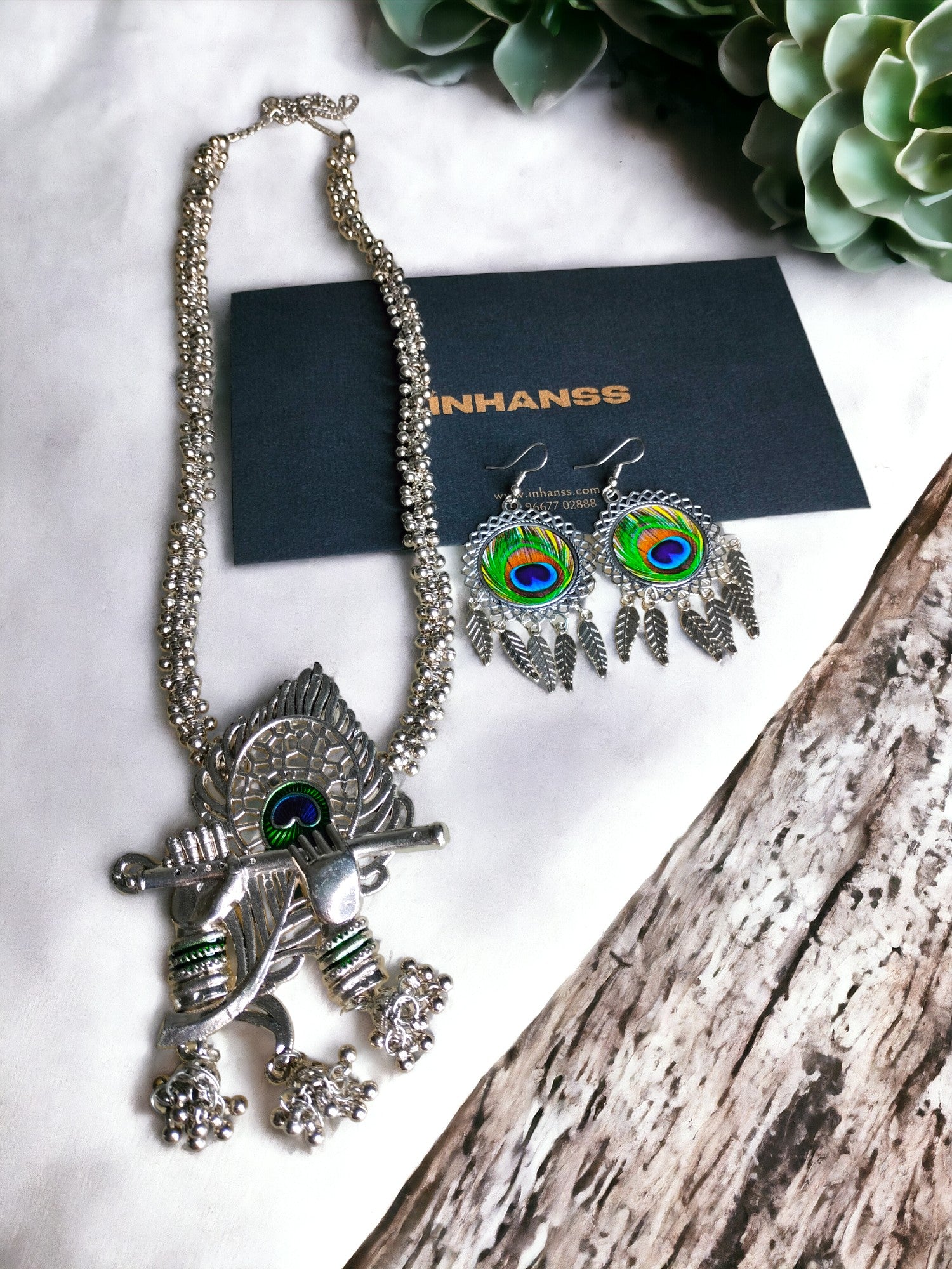 Peacock Serenade- Handmade Necklace & Matching Earrings