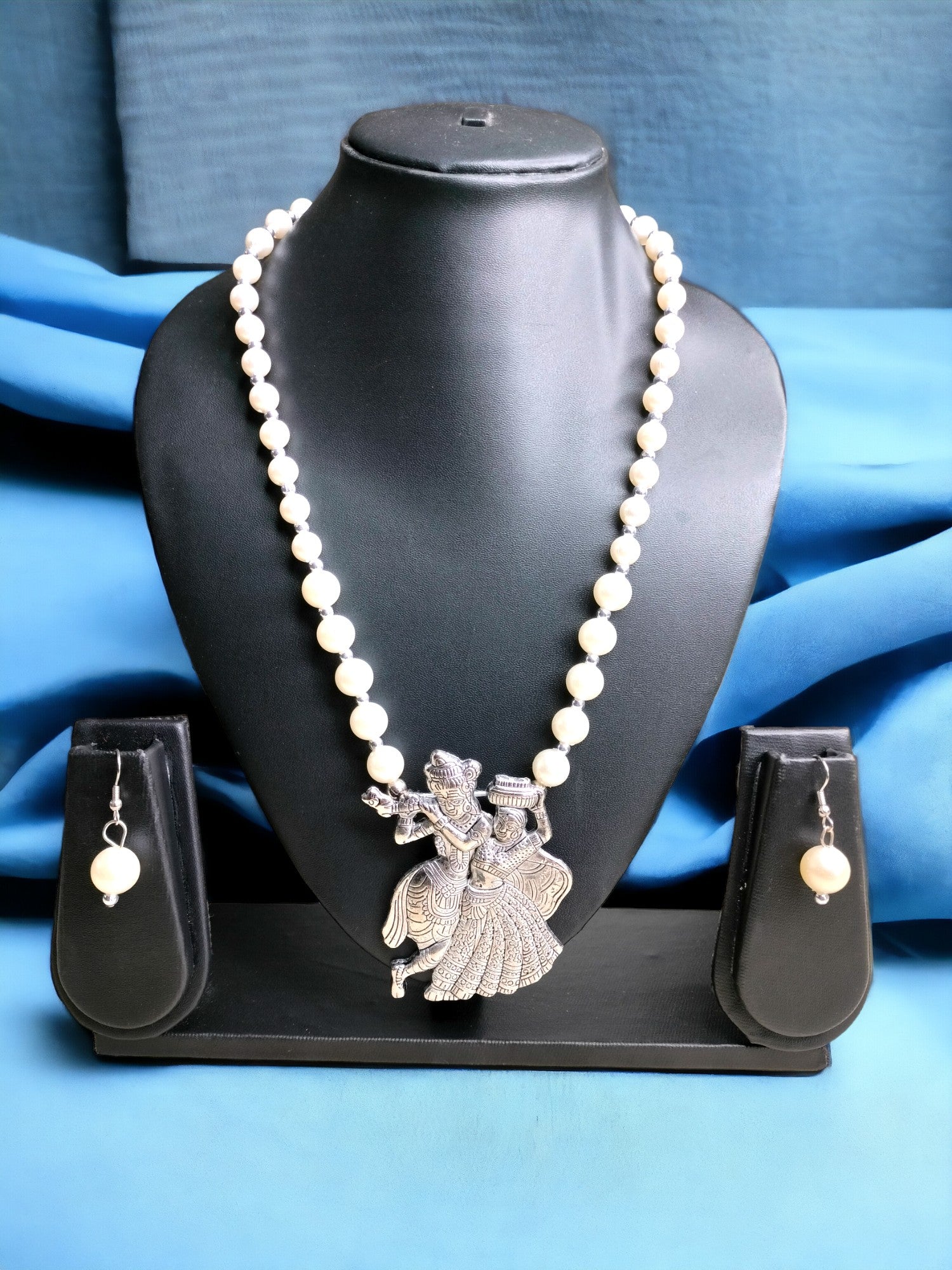 Eternal Dance Radha Krishna Pearl Set with Matching Earrings