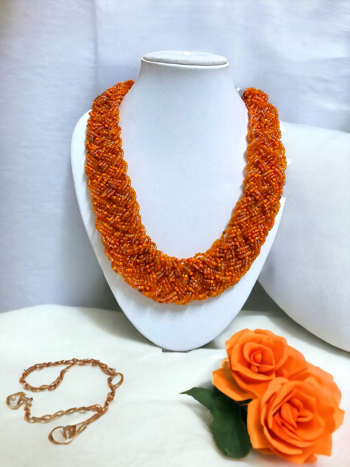 Amber Glow Beaded Necklace-Handmade