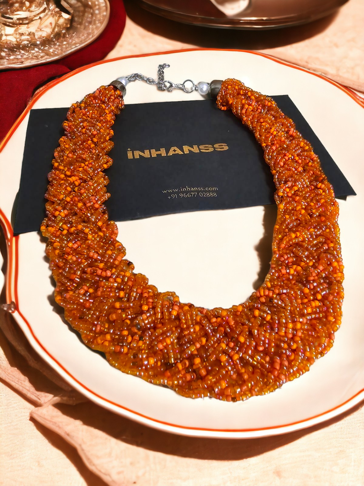 Amber Glow Beaded Necklace-Handmade