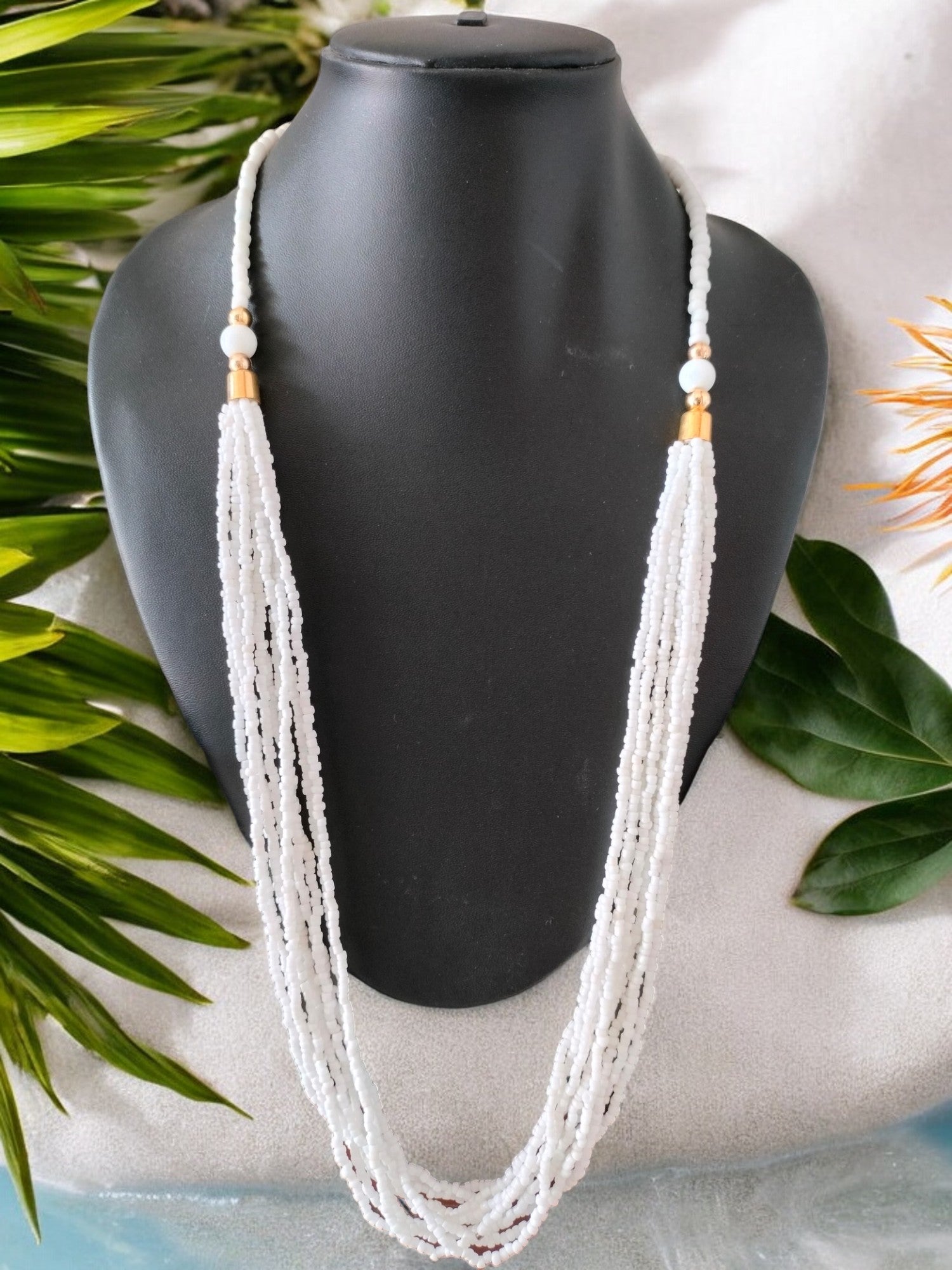 Elegant Frost: Handmade Multi-Layered Beaded Necklace(12 Layers)