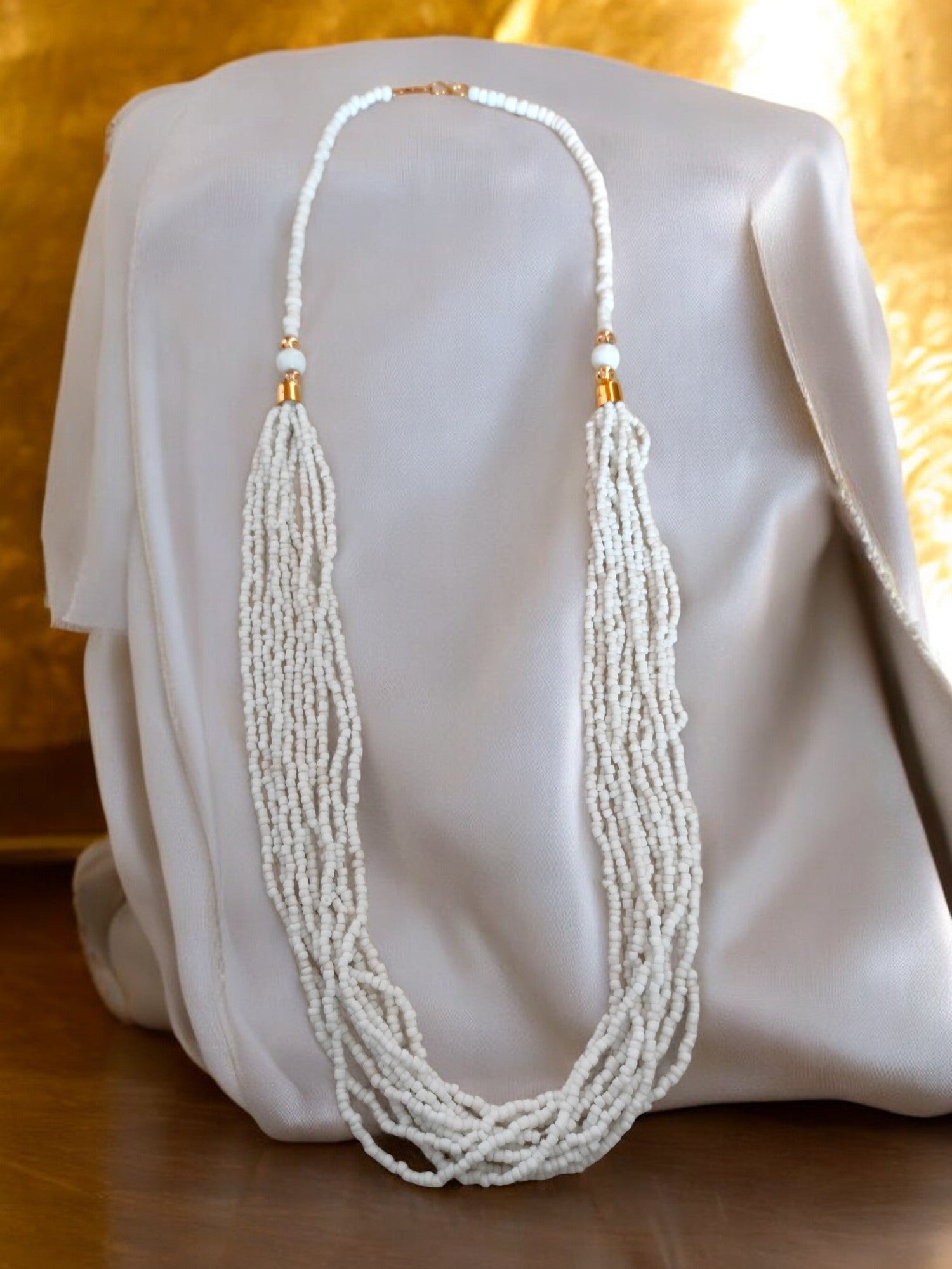 Elegant Frost: Handmade Multi-Layered Beaded Necklace(12 Layers)