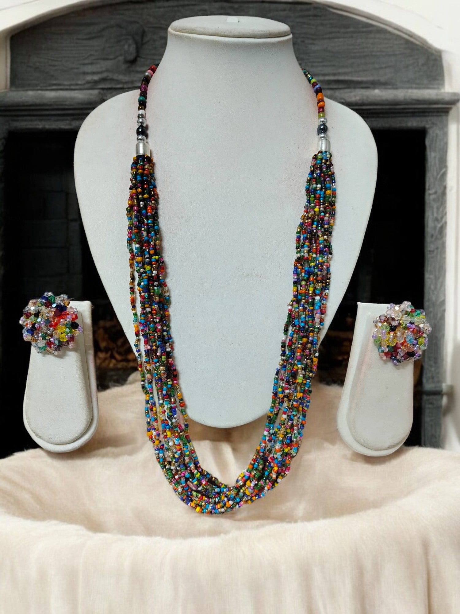 Colour Carnival: Handmade Multi-Layered Beaded Necklace With Earrings (12 Layers)