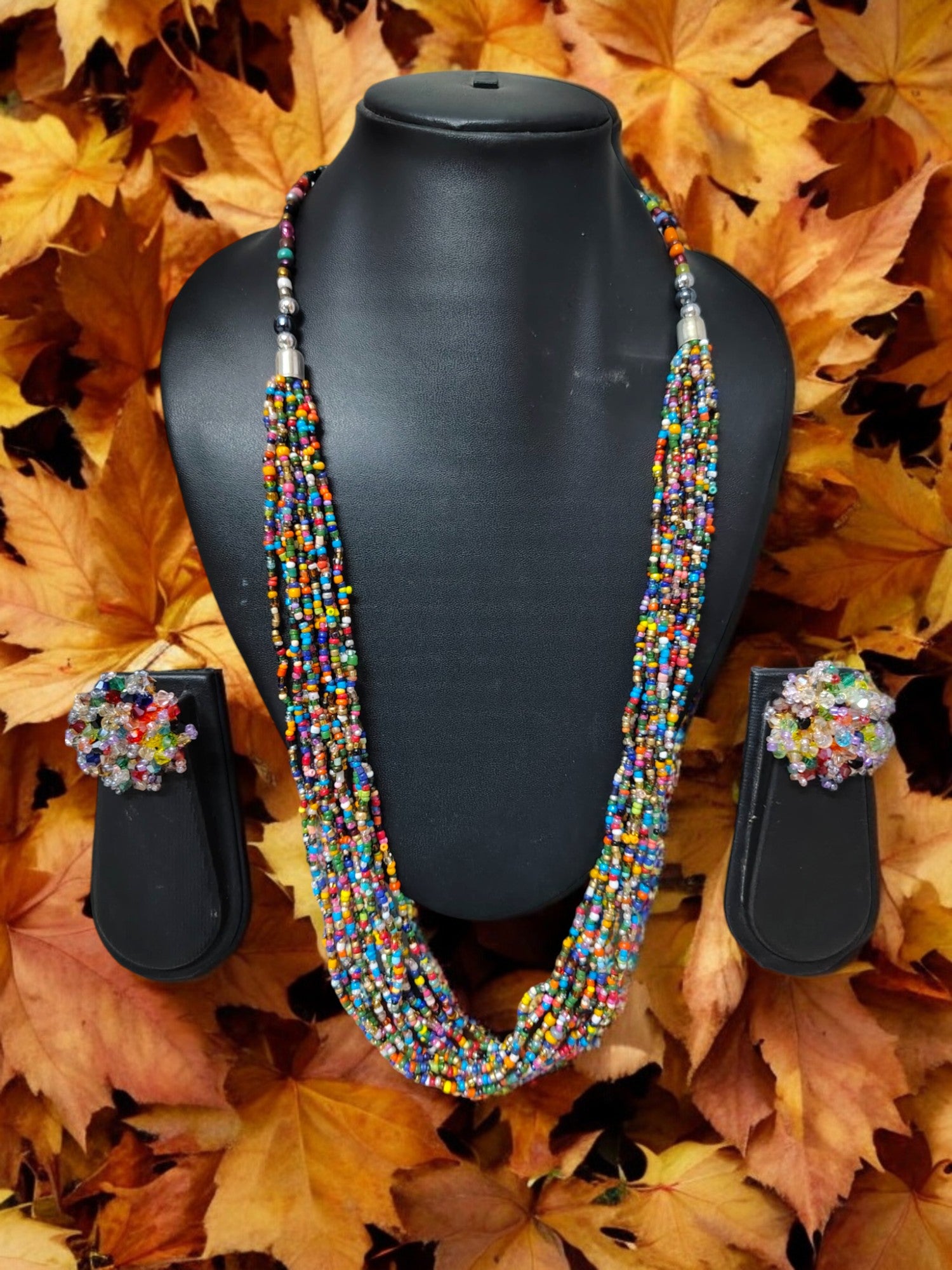 Colour Carnival: Handmade Multi-Layered Beaded Necklace With Earrings (12 Layers)