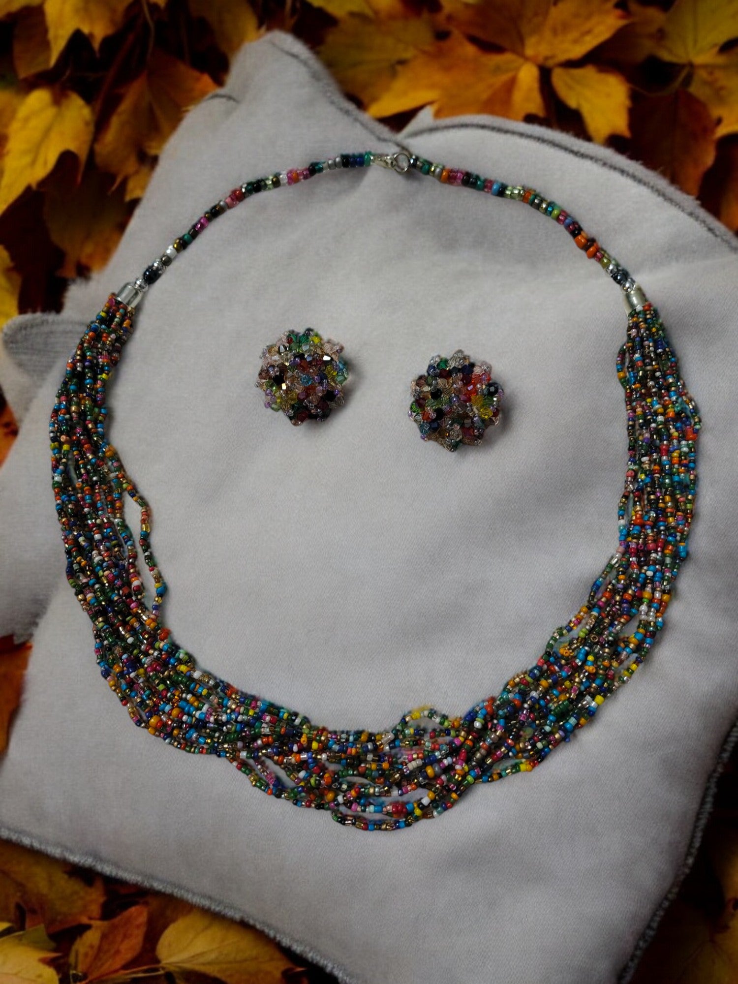 Colour Carnival: Handmade Multi-Layered Beaded Necklace With Earrings (12 Layers)