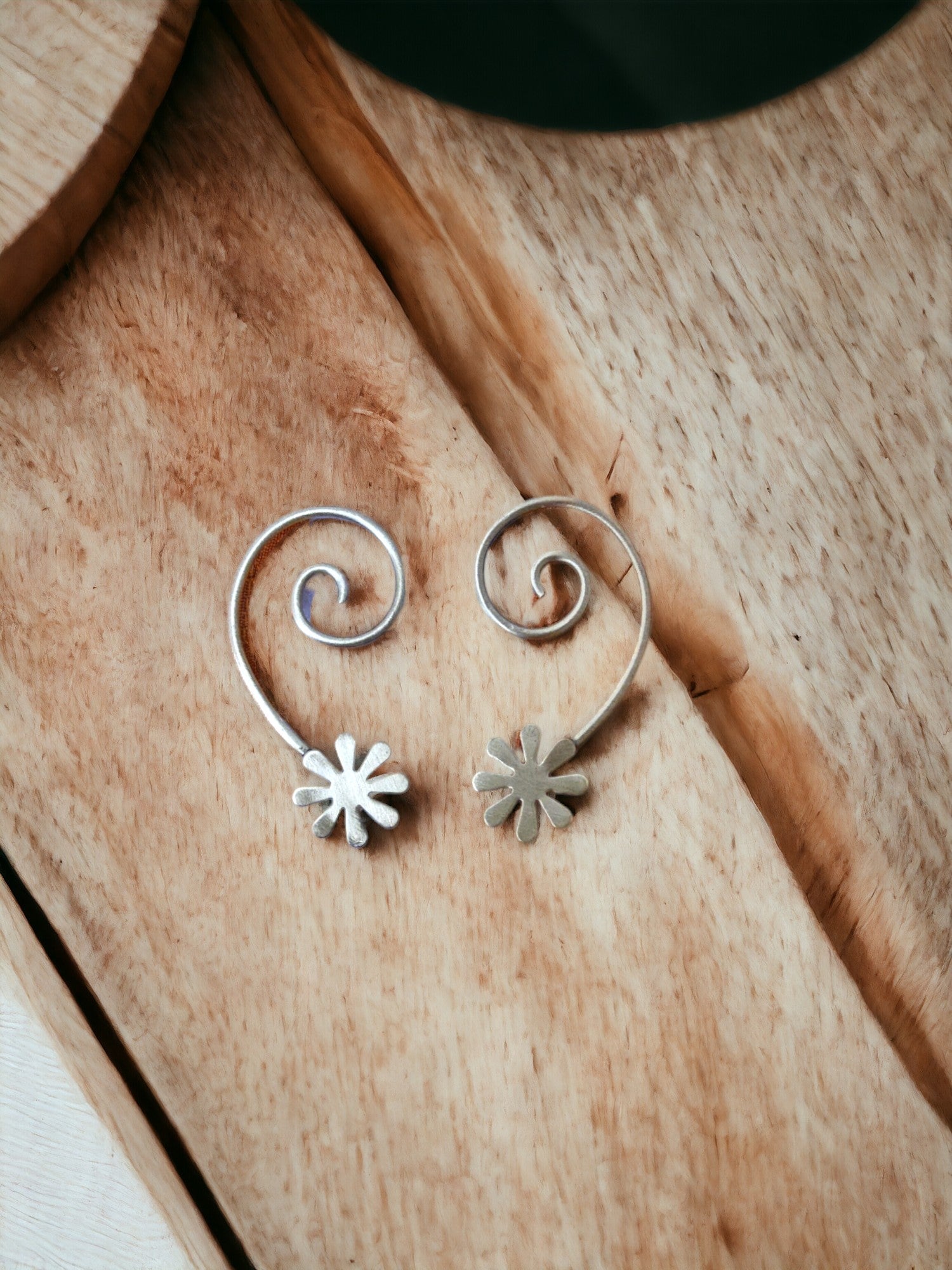 Spiral Sunburst Brass Earrings-Handmade