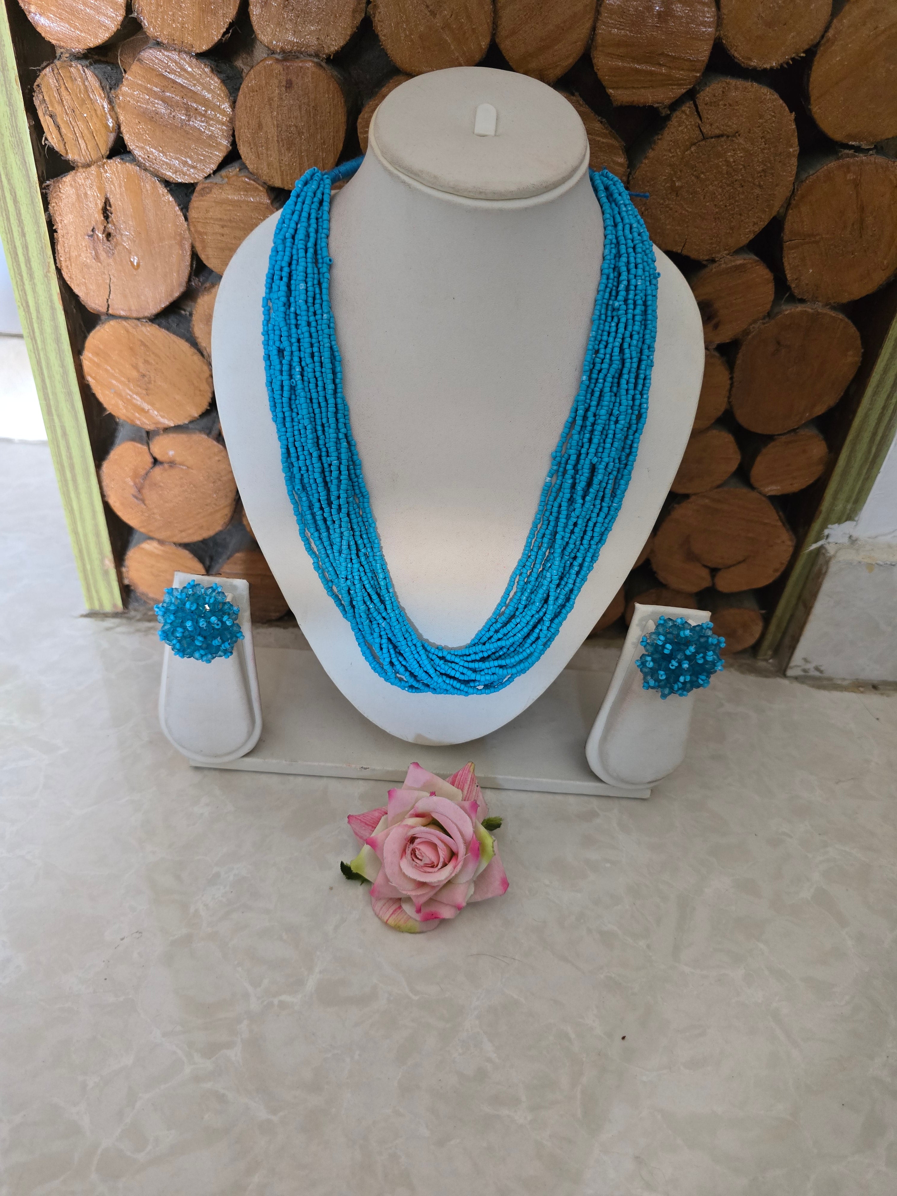 Vibrant Handmade 20 Layers Beaded Necklace With Matching Earrings- 16 Colours Available